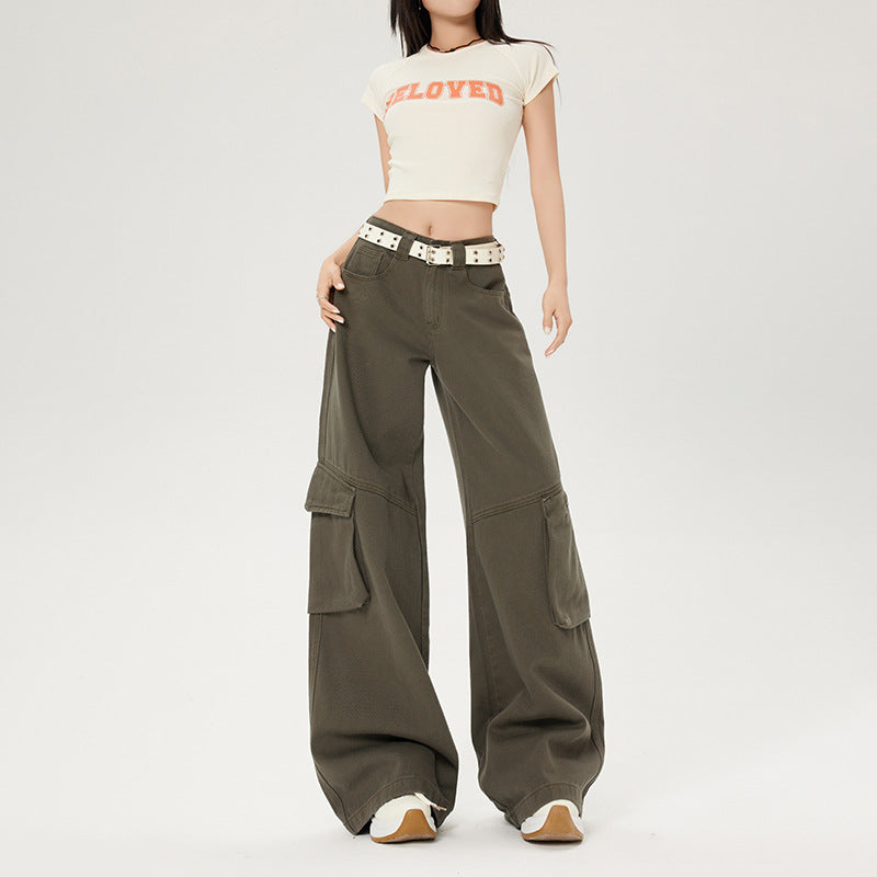 Wide-Leg Cargo Pants – Milk Coffee Green