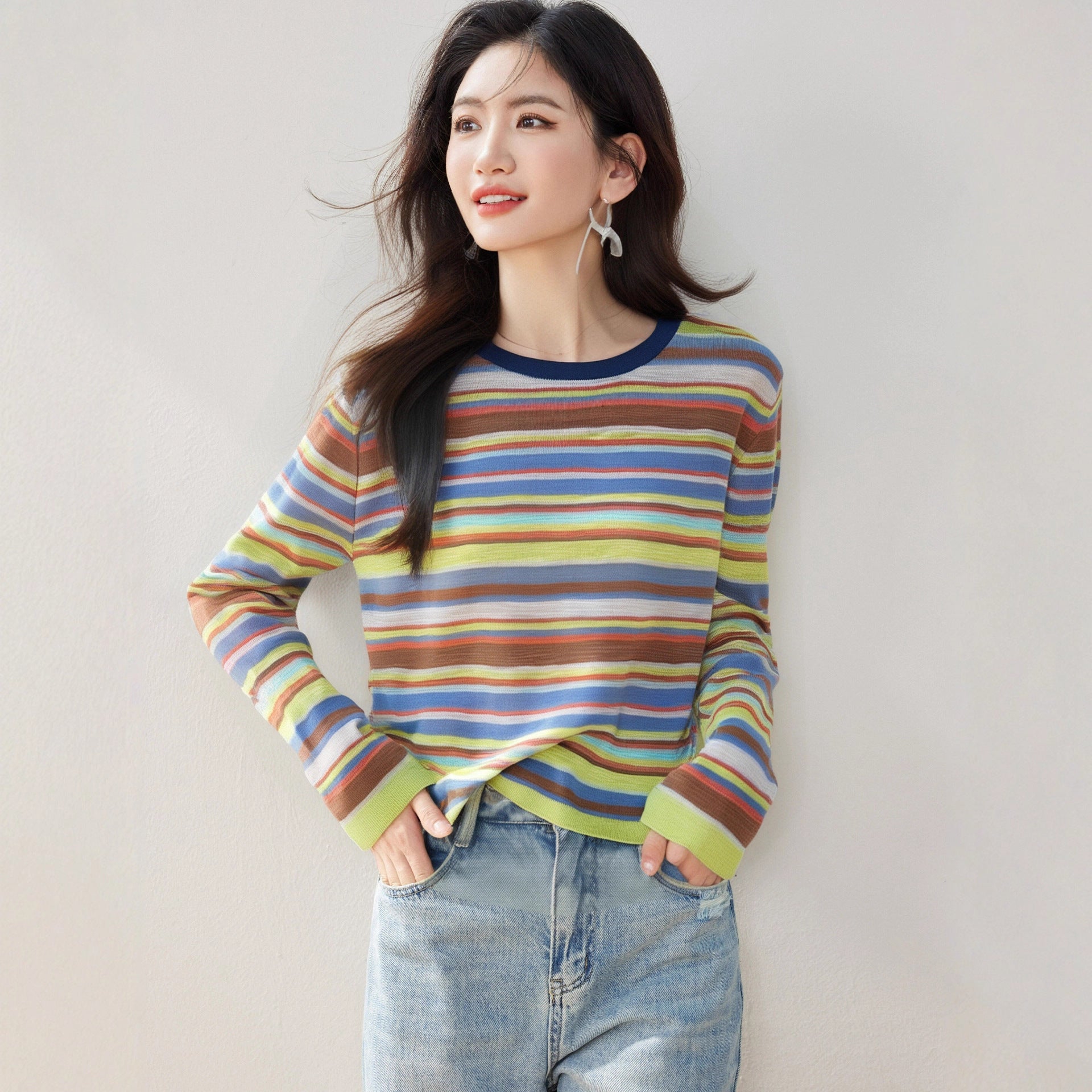 Japanese & Korean Multicolor Pullover – Casual Striped Style