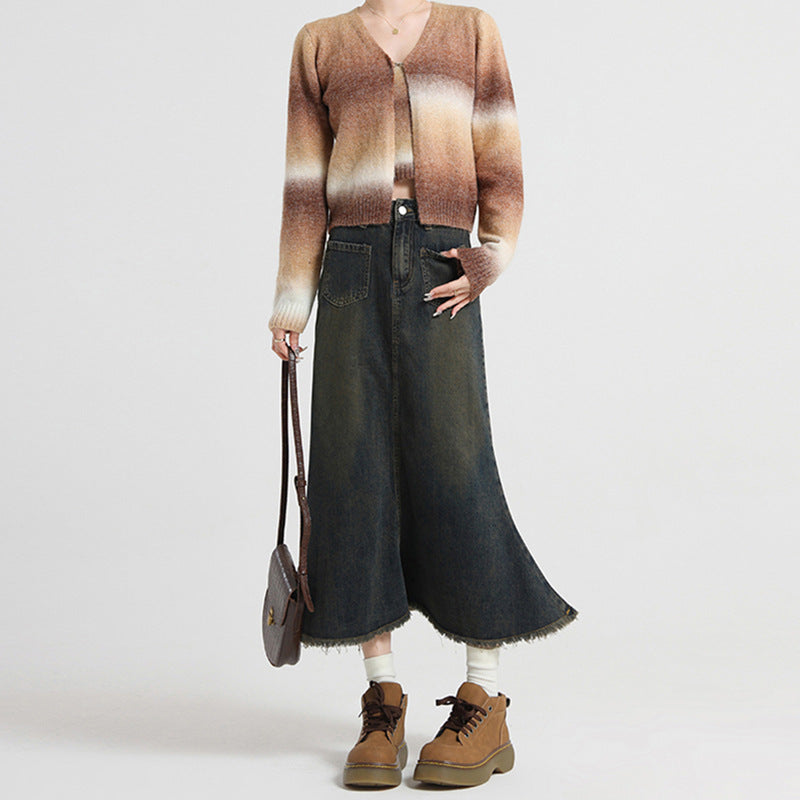 MIDNIGHT CORE – Cement Denim Button Skirt