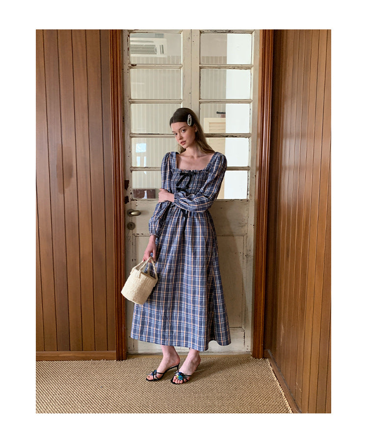 ELENA DRESS – Vintage Plaid Cotton Maxi Dress
