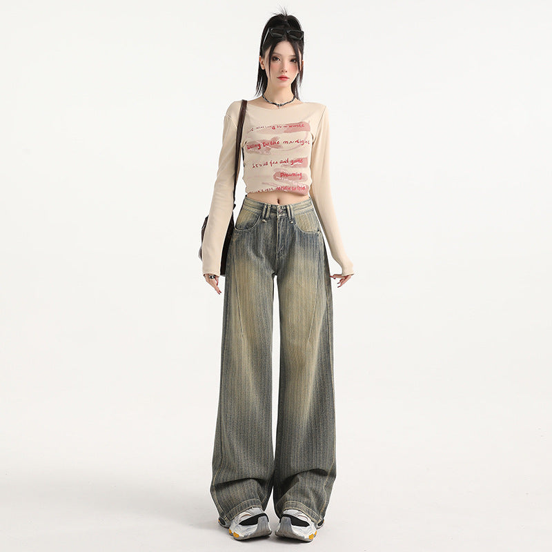 Striped Vintage Loose-Fit Denim – High Waist Streetwear Pants