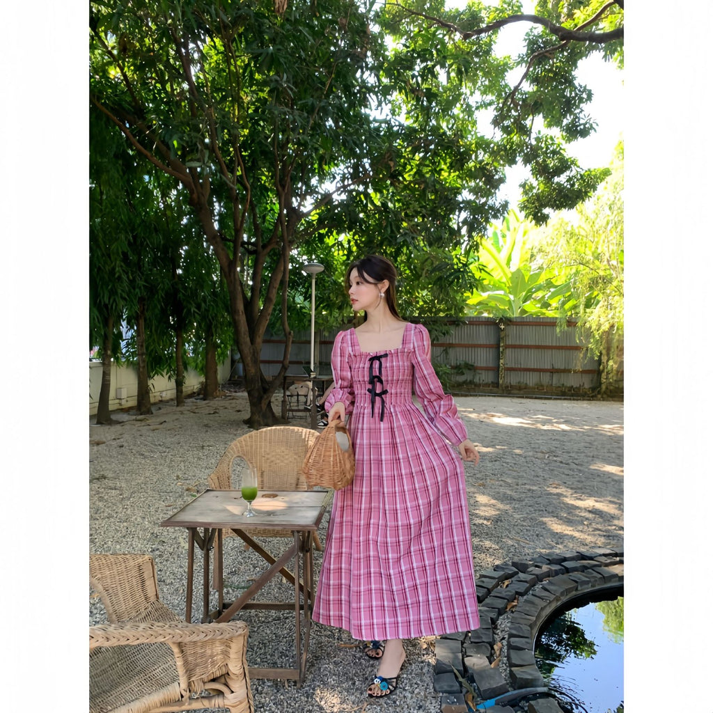 ELENA DRESS – Vintage Plaid Cotton Maxi Dress