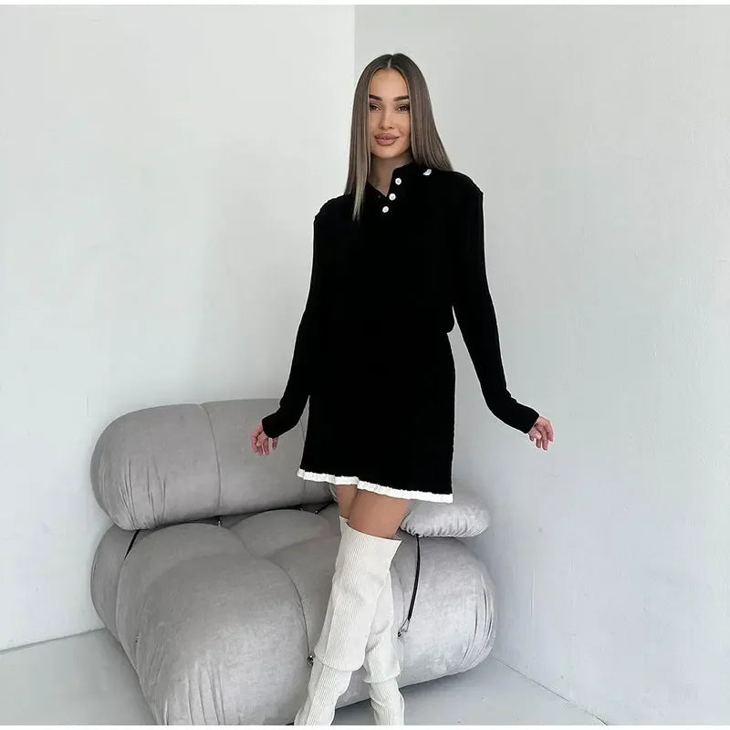 AMELIA KNIT DRESS – Elegant Collared Sweater Dress