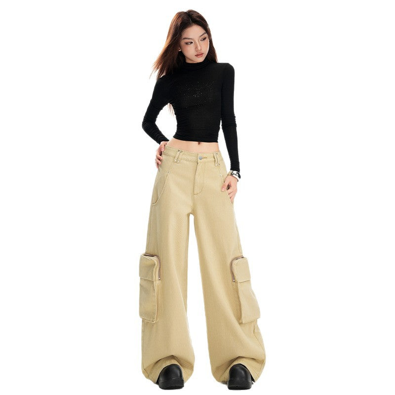 Wide-Leg Cargo Pants – Khaki