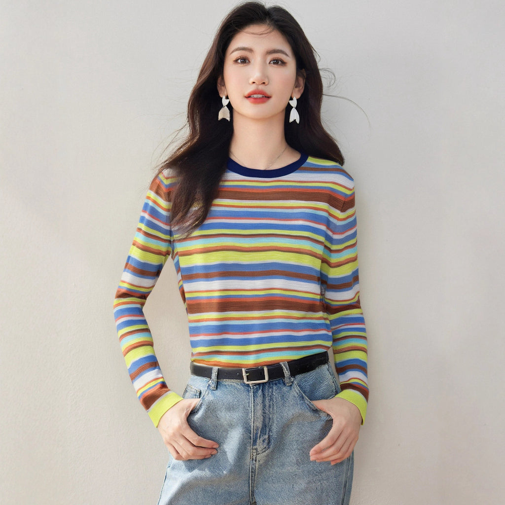 Japanese & Korean Multicolor Pullover – Casual Striped Style