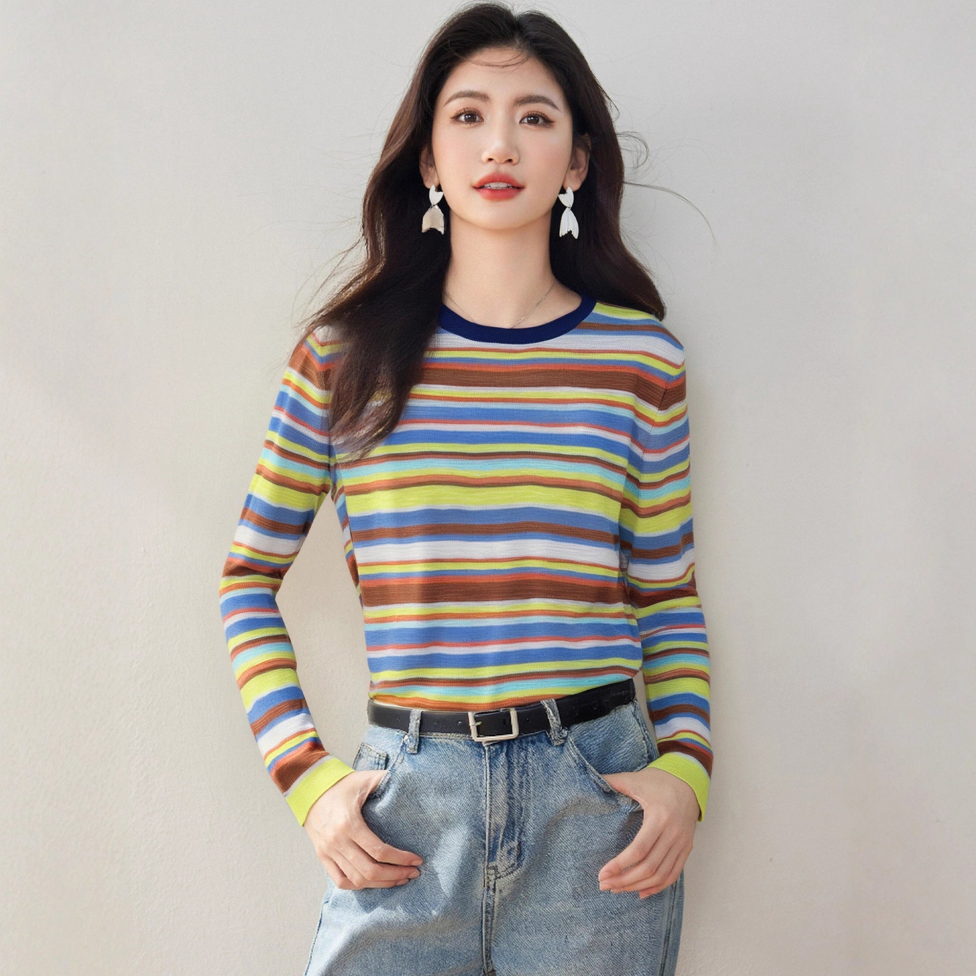 Japanese & Korean Multicolor Pullover – Casual Striped Style