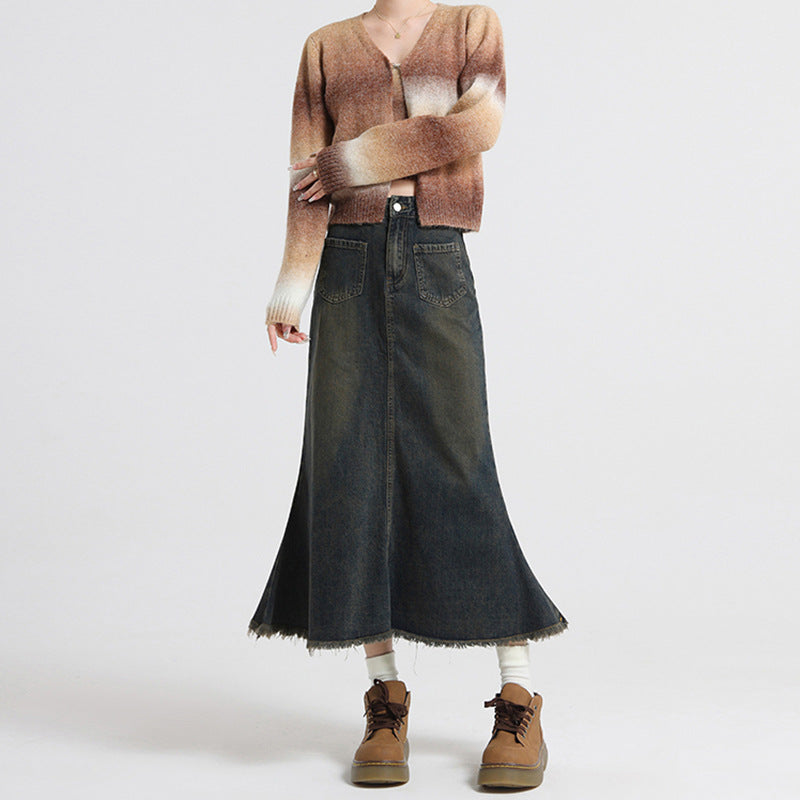 MIDNIGHT CORE – Cement Denim Button Skirt