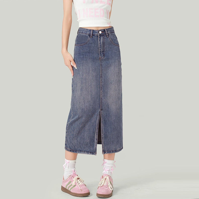 URBAN SLIT – Vintage A-Line Denim Skirt