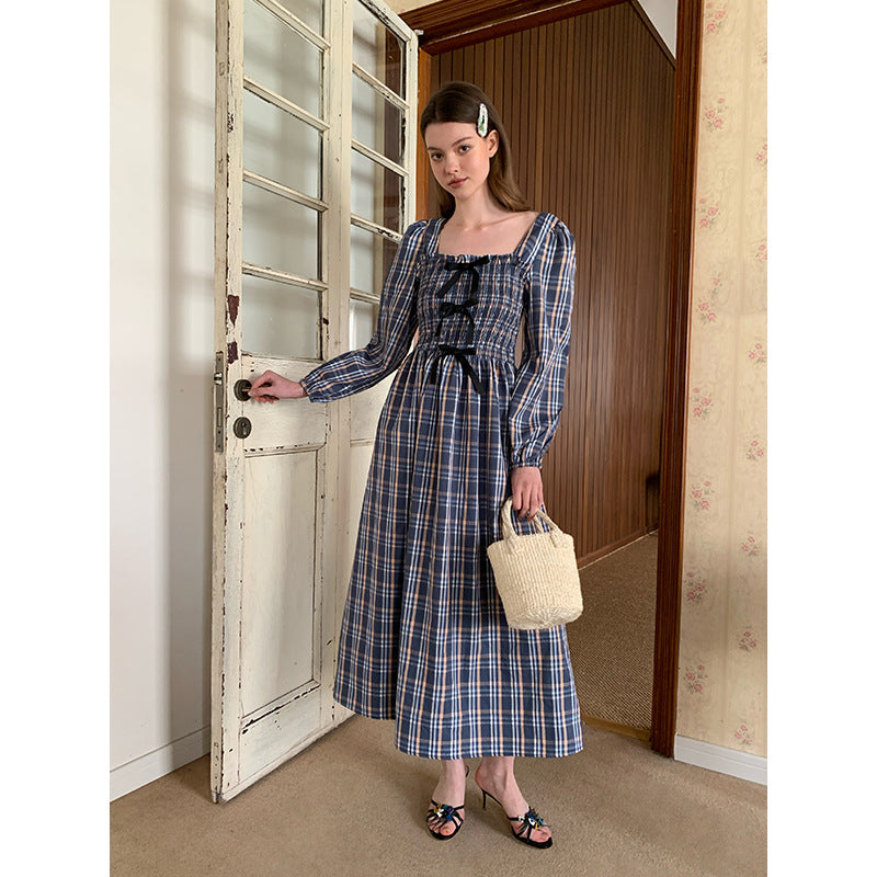 ELENA DRESS – Vintage Plaid Cotton Maxi Dress