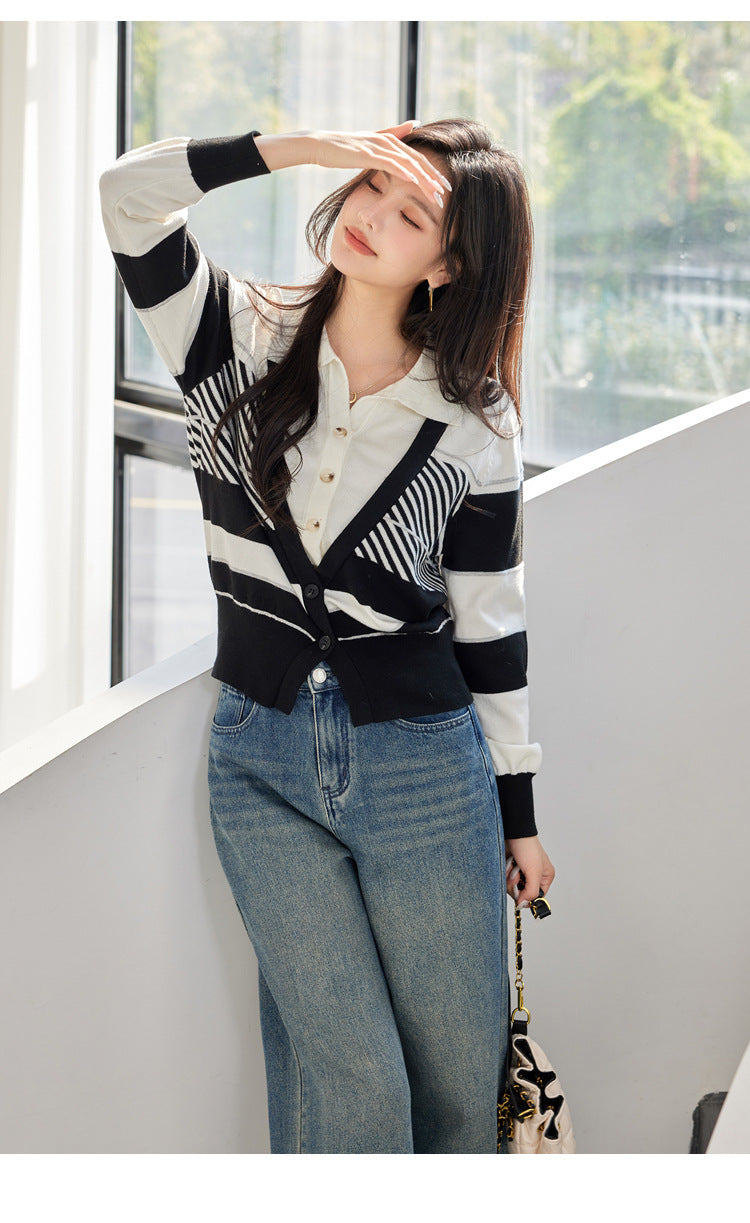 SCHOLAR Gradient Stripe Slub Cardigan
