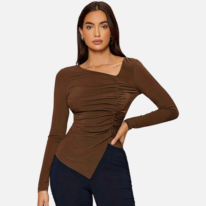 Asymmetric Pleated Slim Top – French Chic Edition