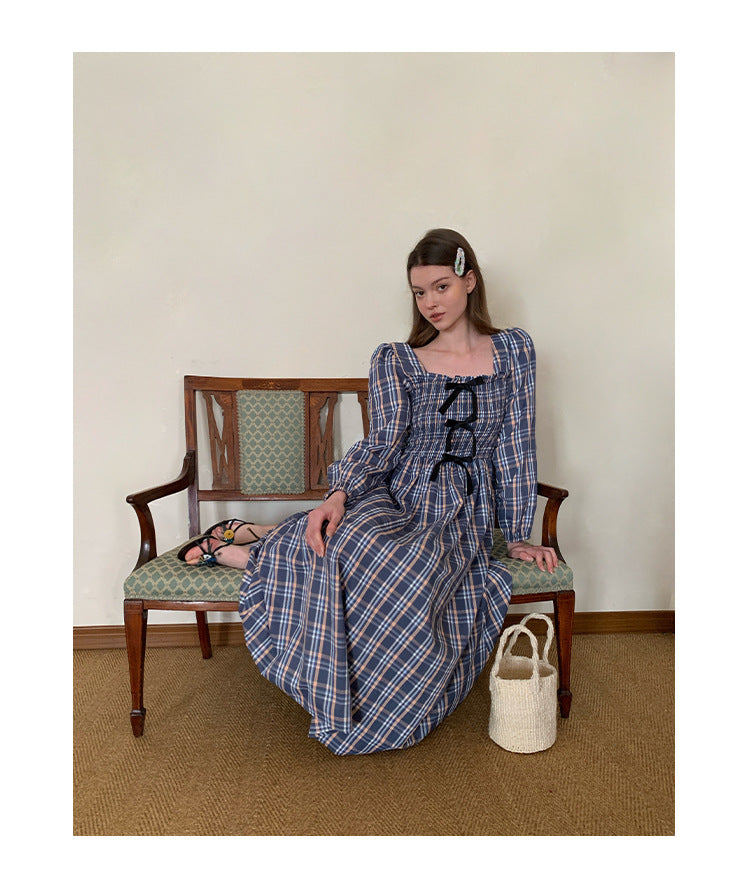 ELENA DRESS – Vintage Plaid Cotton Maxi Dress