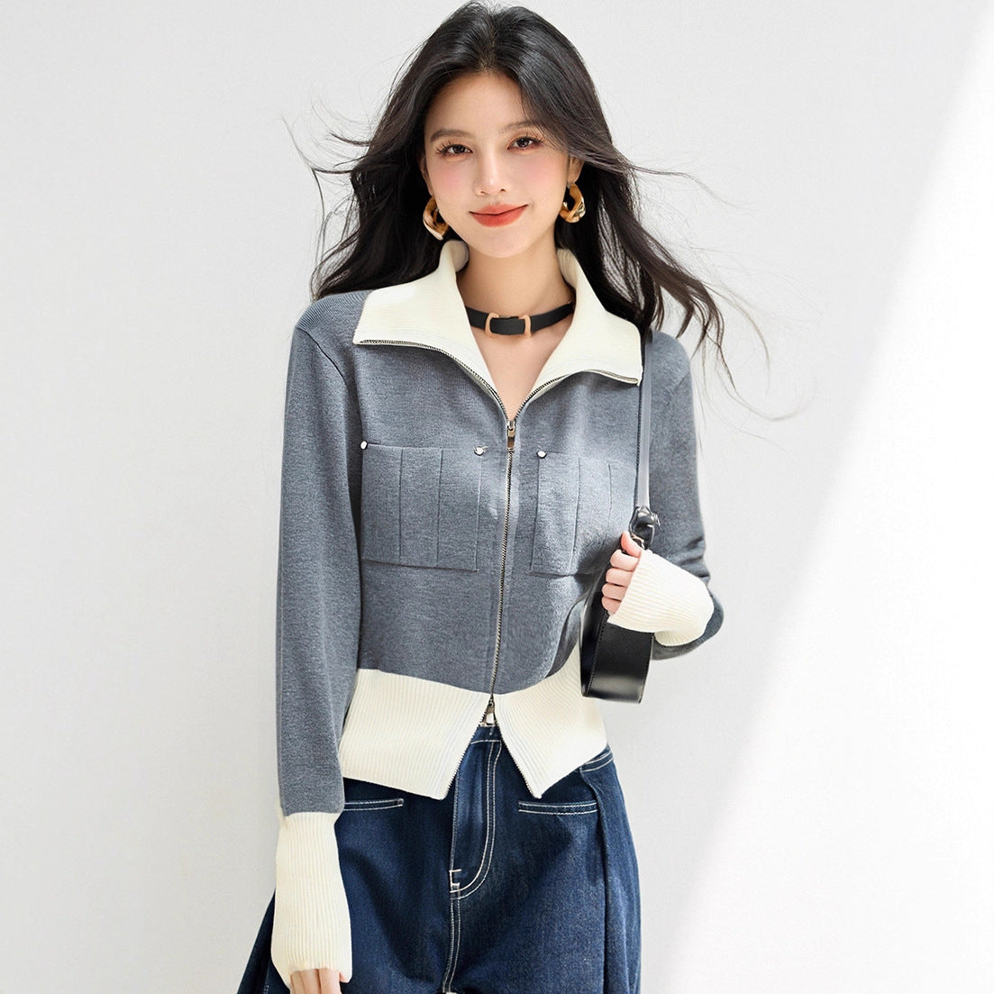 COZY Color-Block Polo Cardigan