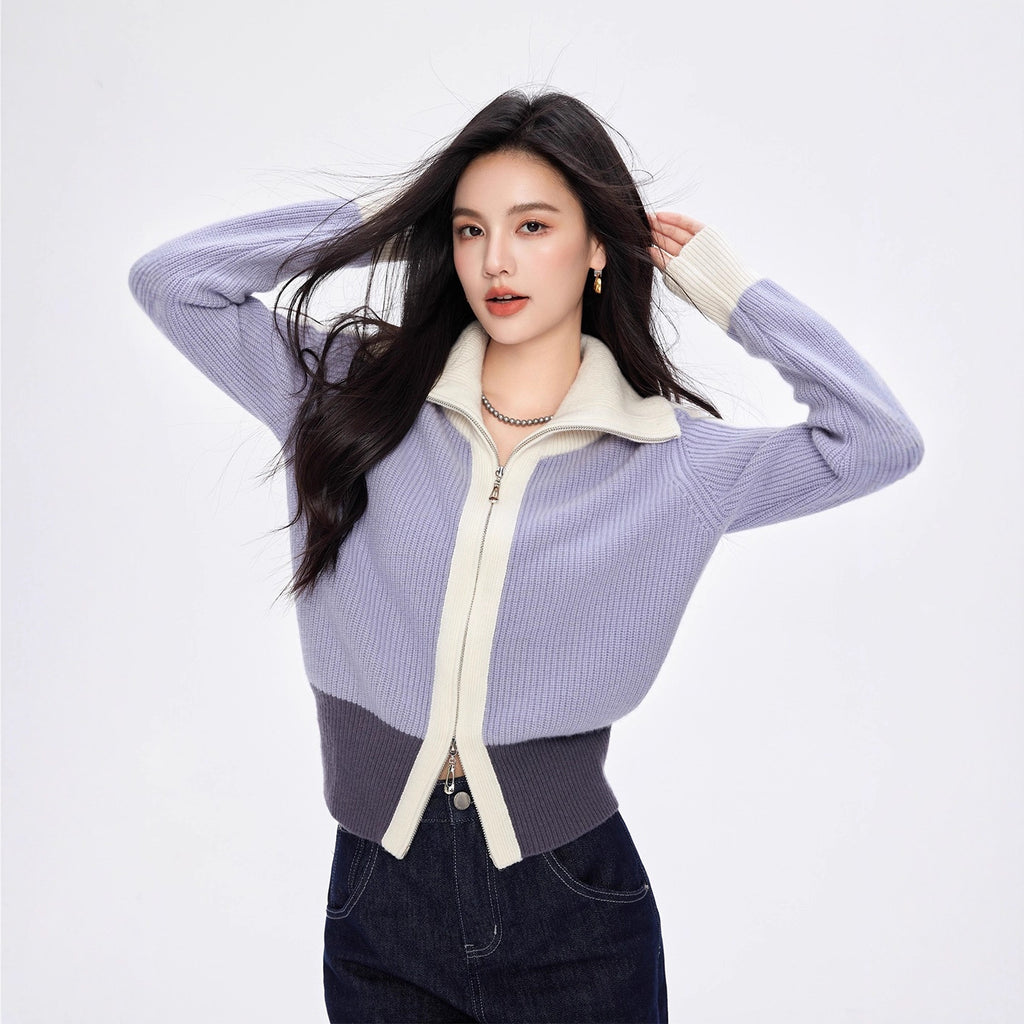 FUSION Color-Block Zip Cardigan