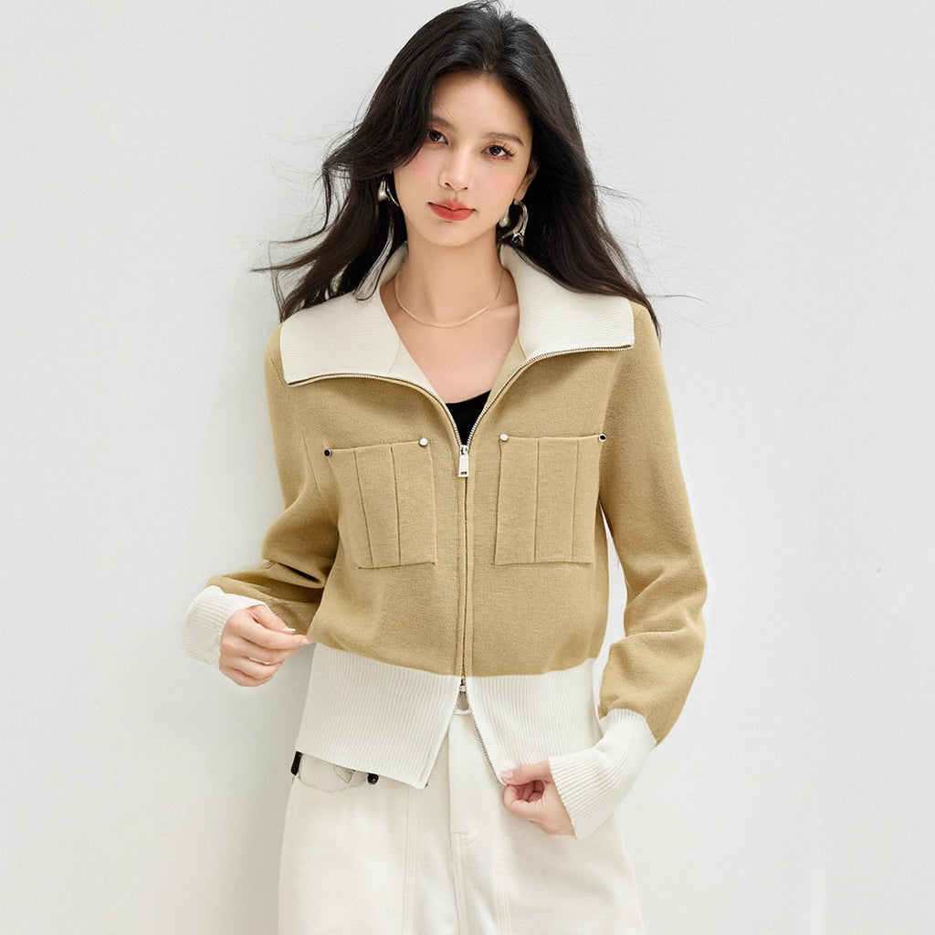 COZY Color-Block Polo Cardigan