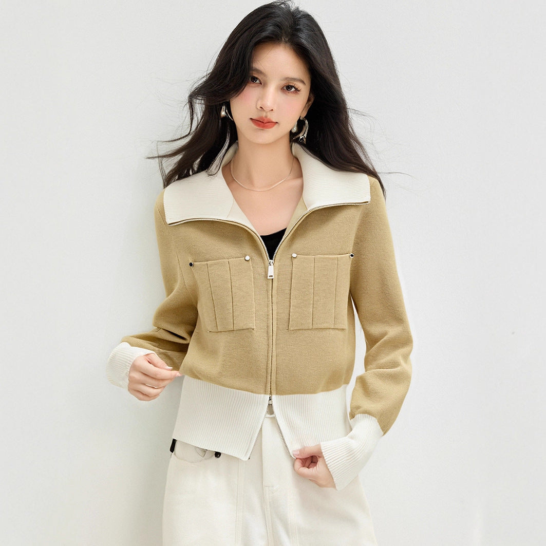 COZY Color-Block Polo Cardigan