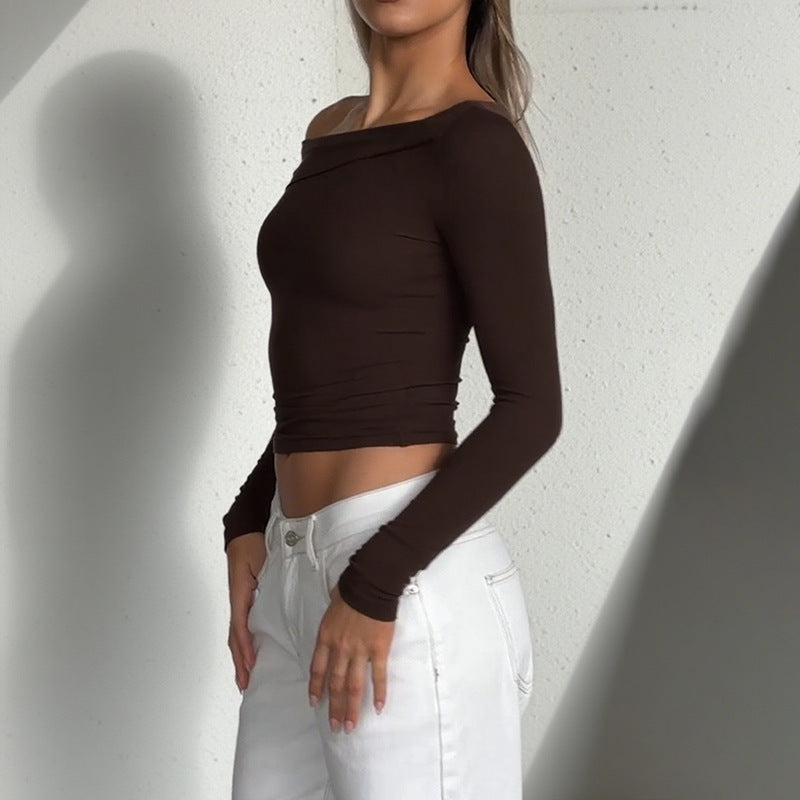 ASYMMETRIC Slant Collar Cropped Sweater