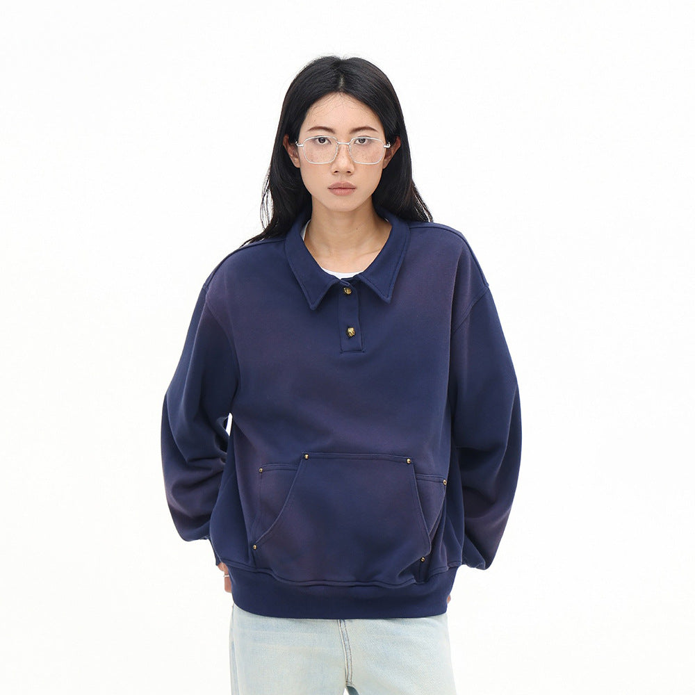 KANIENE SprayIndigo – Loose Spray-Dyed Zip Sweatshirt