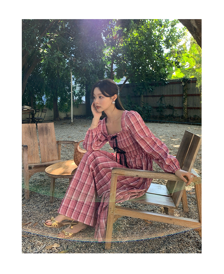 ELENA DRESS – Vintage Plaid Cotton Maxi Dress