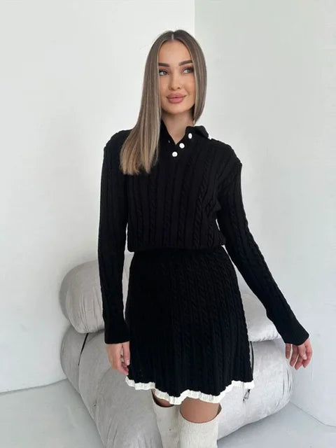 AMELIA KNIT DRESS – Elegant Collared Sweater Dress