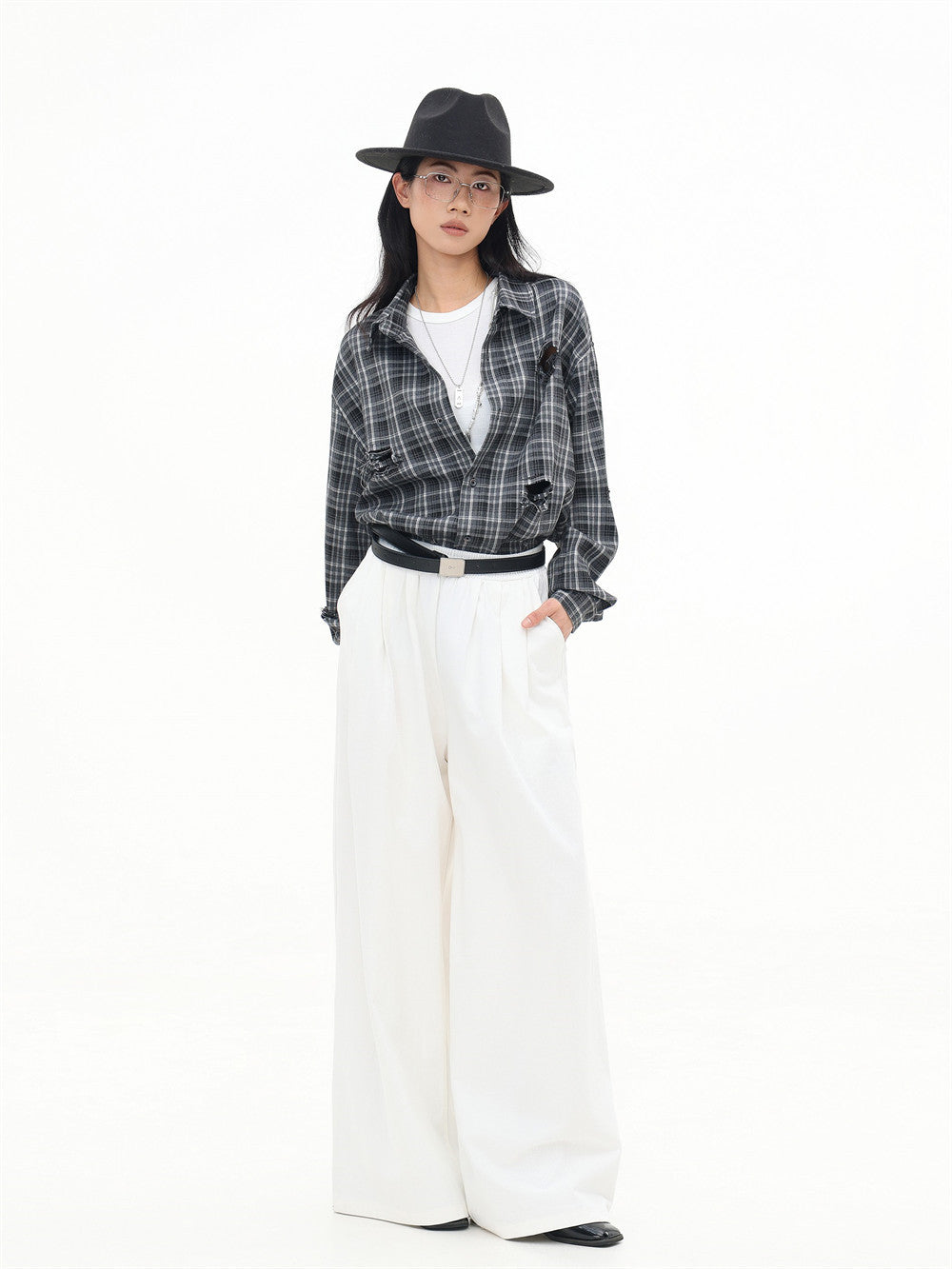 KANIENE FrayPlaid – Oversized Frayed-Edge Shirt