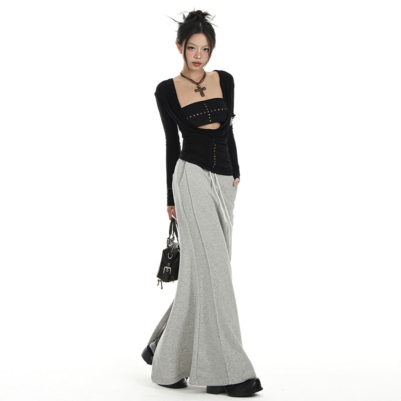 URBAN GRACE – Two-Tone Cotton Long Skirt