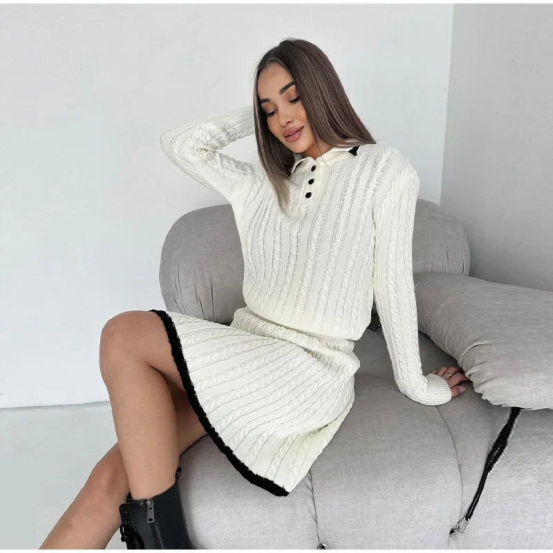 AMELIA KNIT DRESS – Elegant Collared Sweater Dress