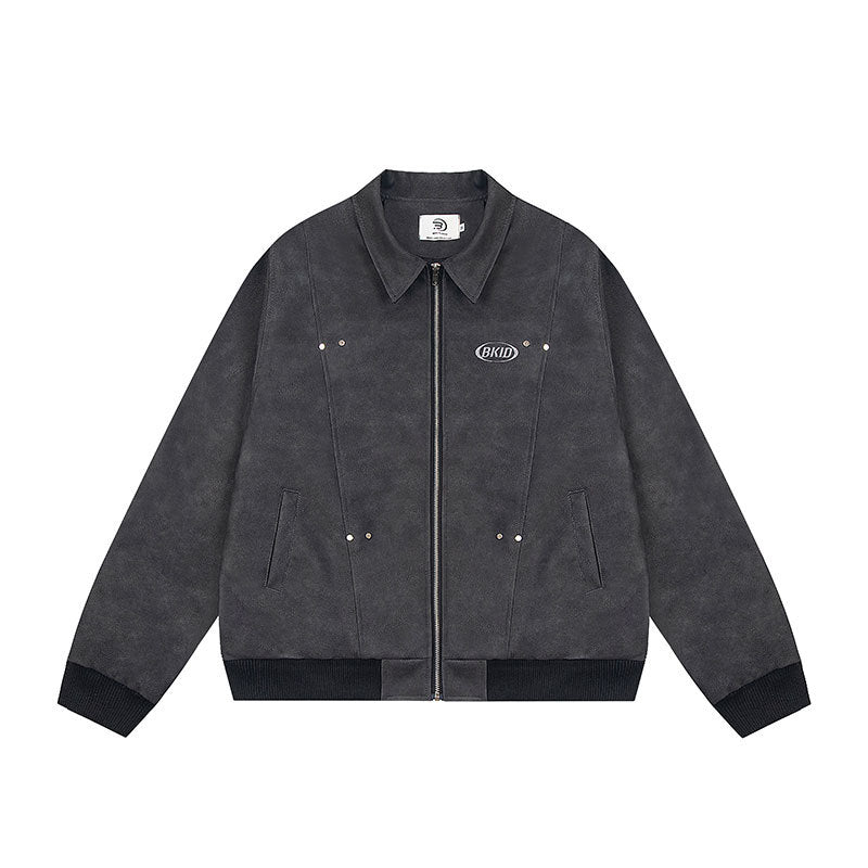 American Retro Cotton Jacket – Loose Fit with Flip Collar