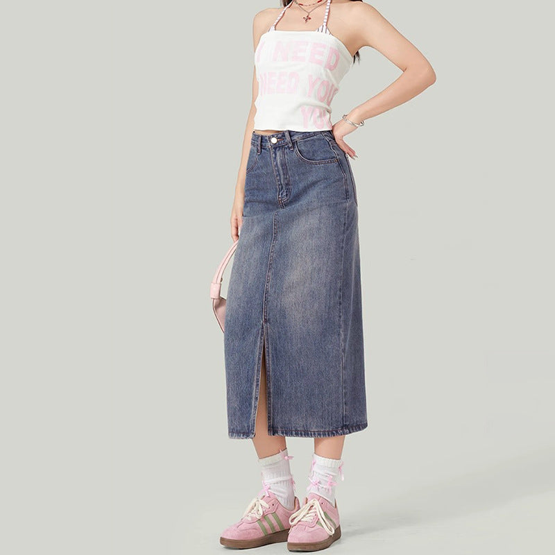 URBAN SLIT – Vintage A-Line Denim Skirt