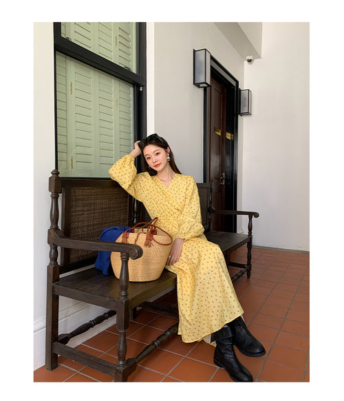 AMARA DRESS – Yellow Polka-Dot Cotton Maxi Dress