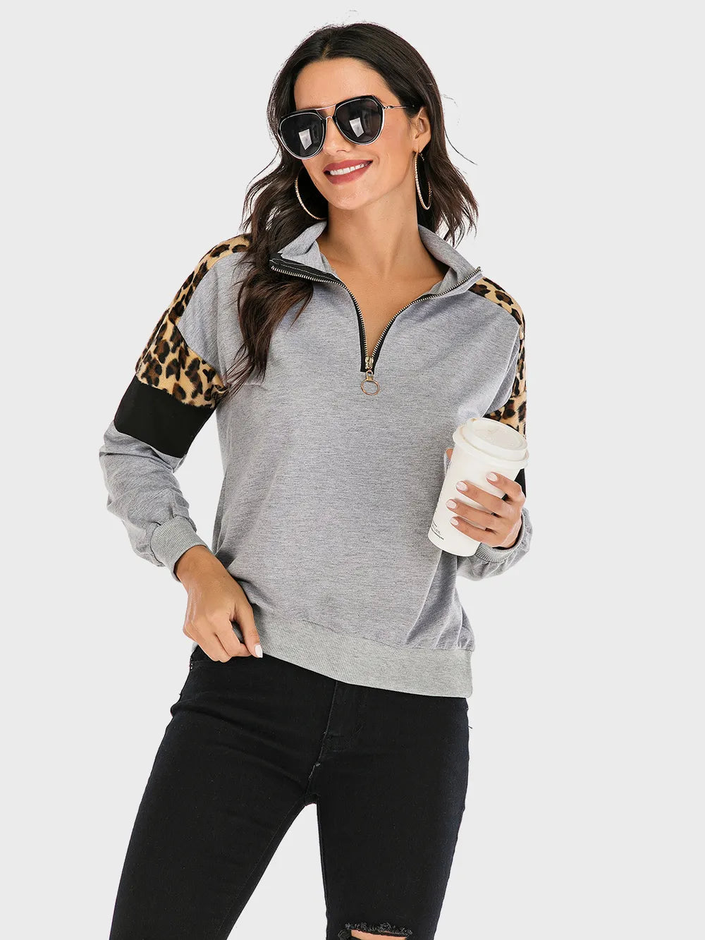 Leopard Print Half-Zip Sweatshirt – Casual & Chic