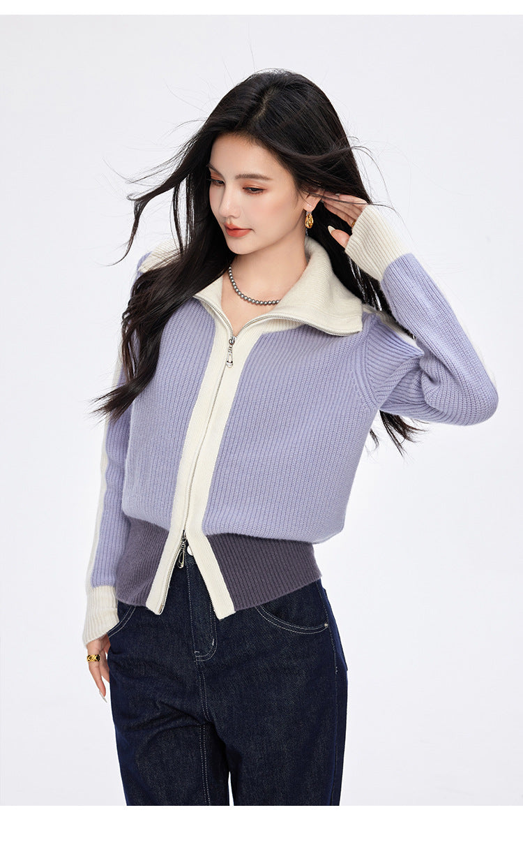 FUSION Color-Block Zip Cardigan