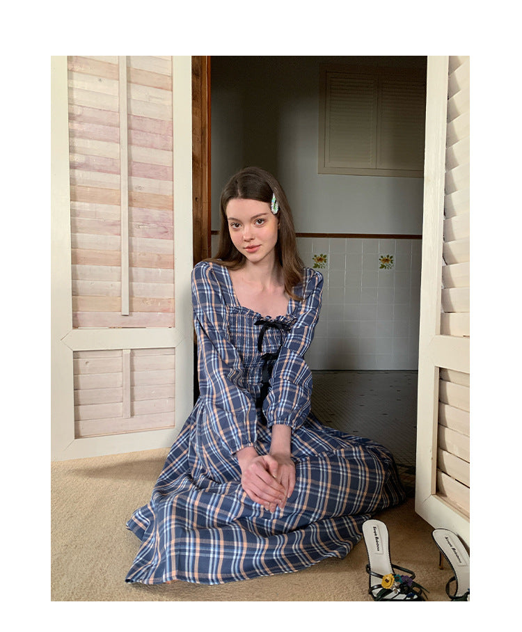 ELENA DRESS – Vintage Plaid Cotton Maxi Dress