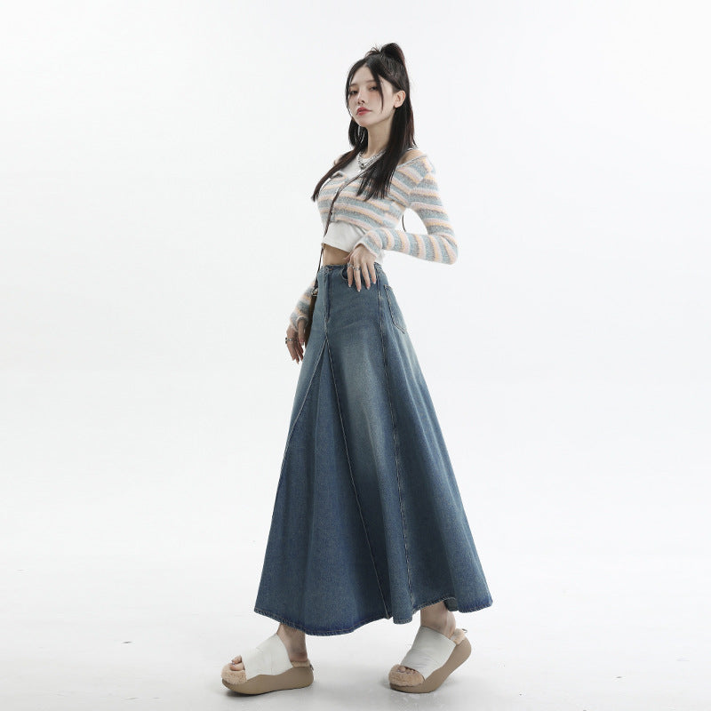 LOUVE SKIRT – Vintage Blue A-Line Denim Skirt