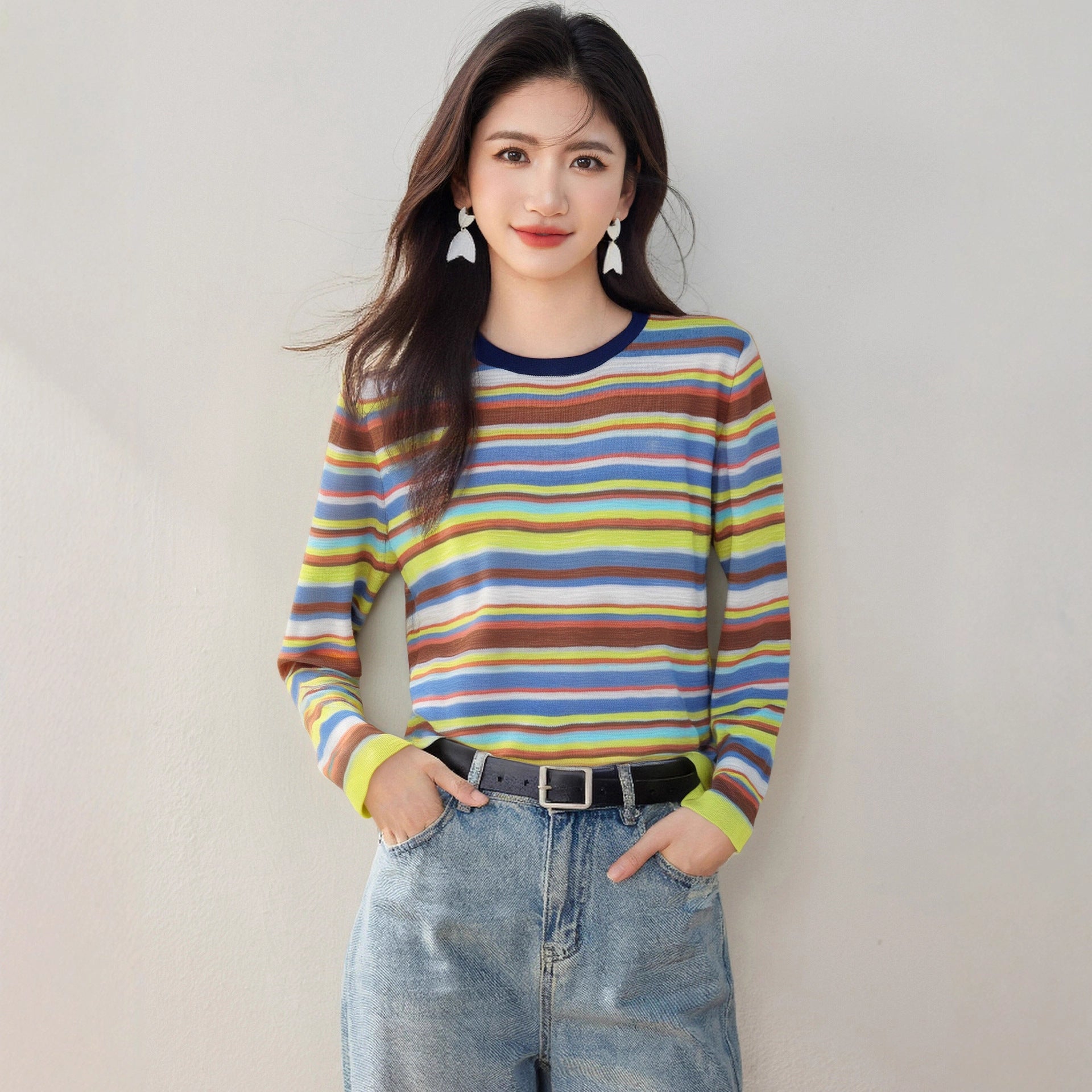 Japanese & Korean Multicolor Pullover – Casual Striped Style