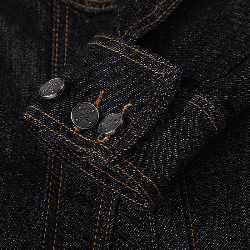 KANIENE NoirStitch – Fitted Contrast-Stitch Denim Jacket