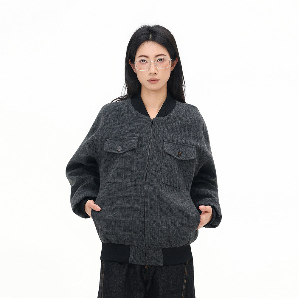 KANIENE GrayUnit – Multi-Pocket Stand-Collar Street Jacket