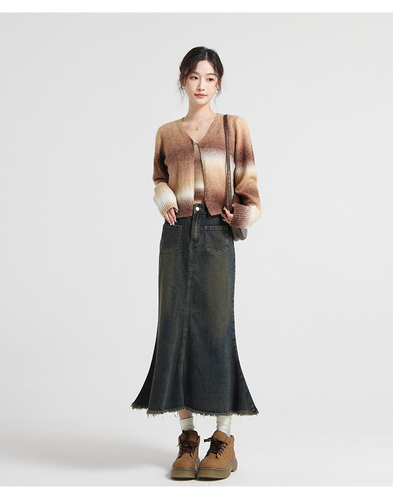 MIDNIGHT CORE – Cement Denim Button Skirt