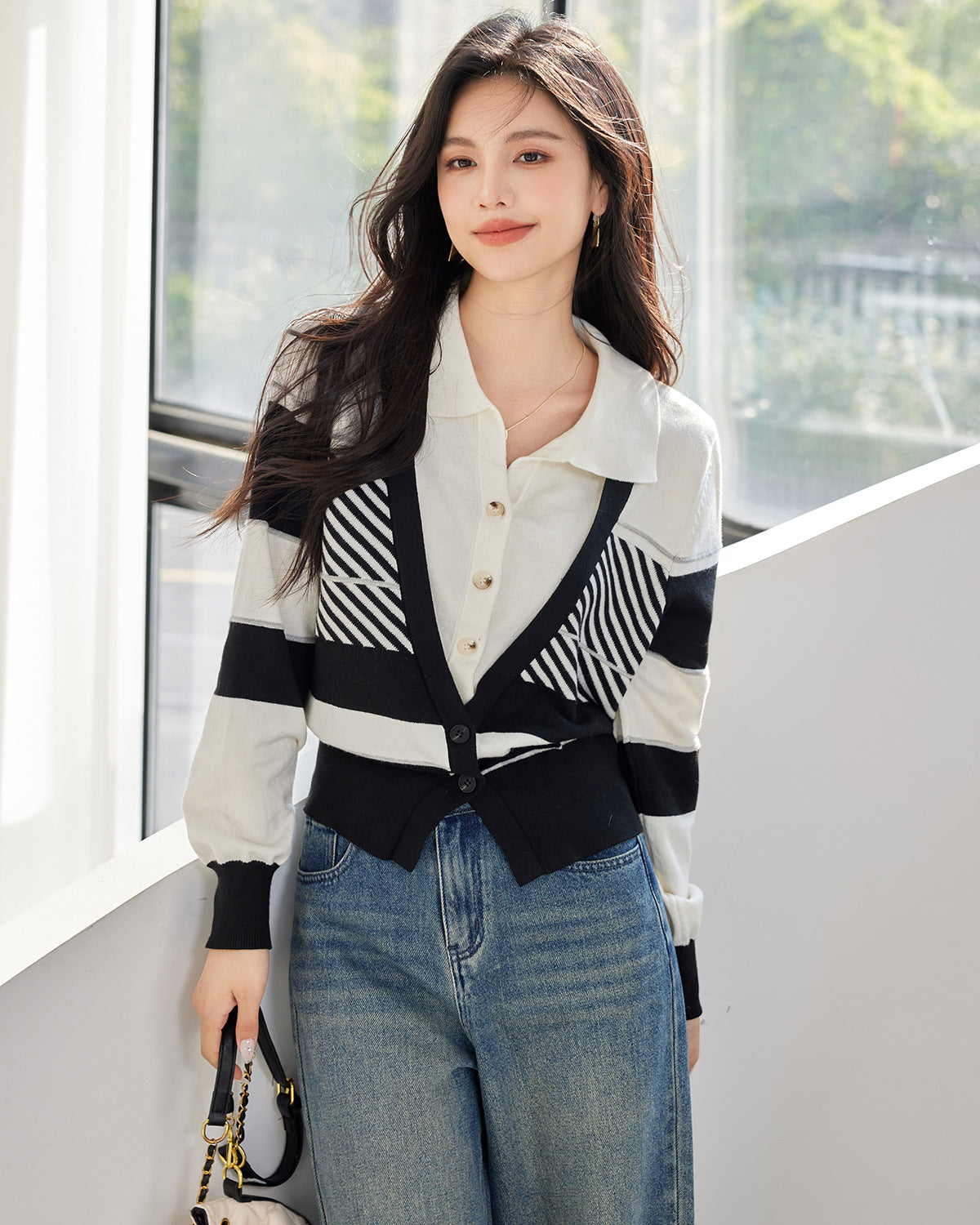 SCHOLAR Gradient Stripe Slub Cardigan