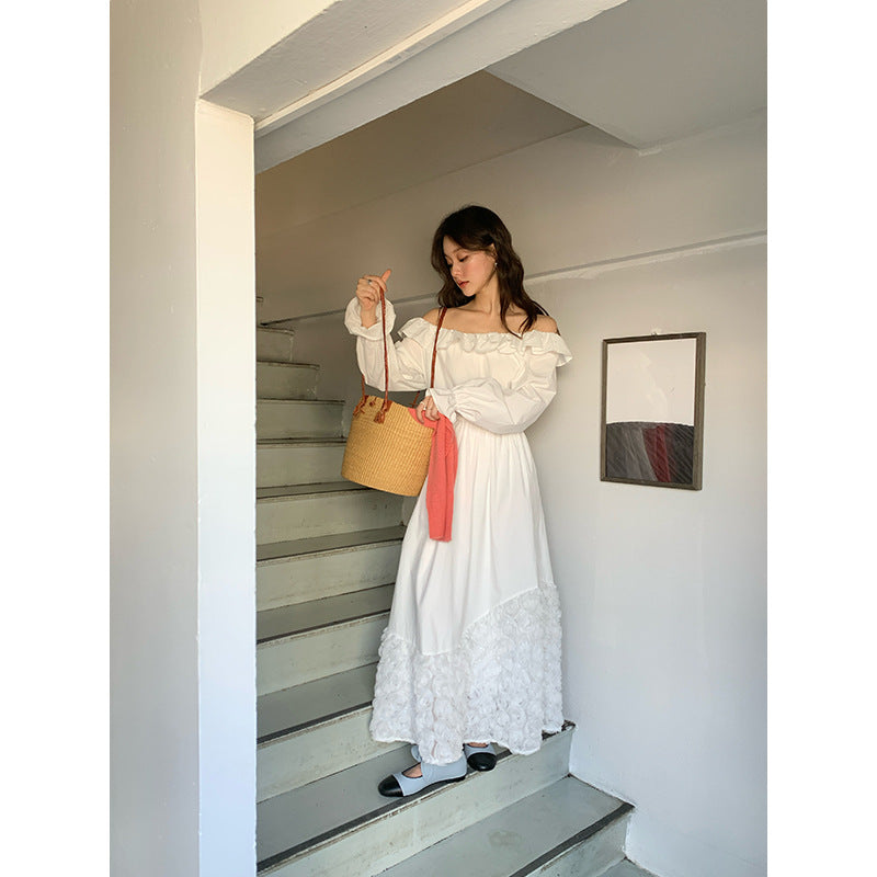 MADELEINE DRESS – French Off-Shoulder Lace Maxi Dress