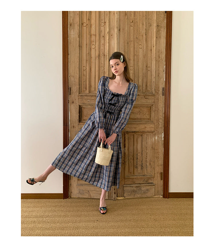 ELENA DRESS – Vintage Plaid Cotton Maxi Dress