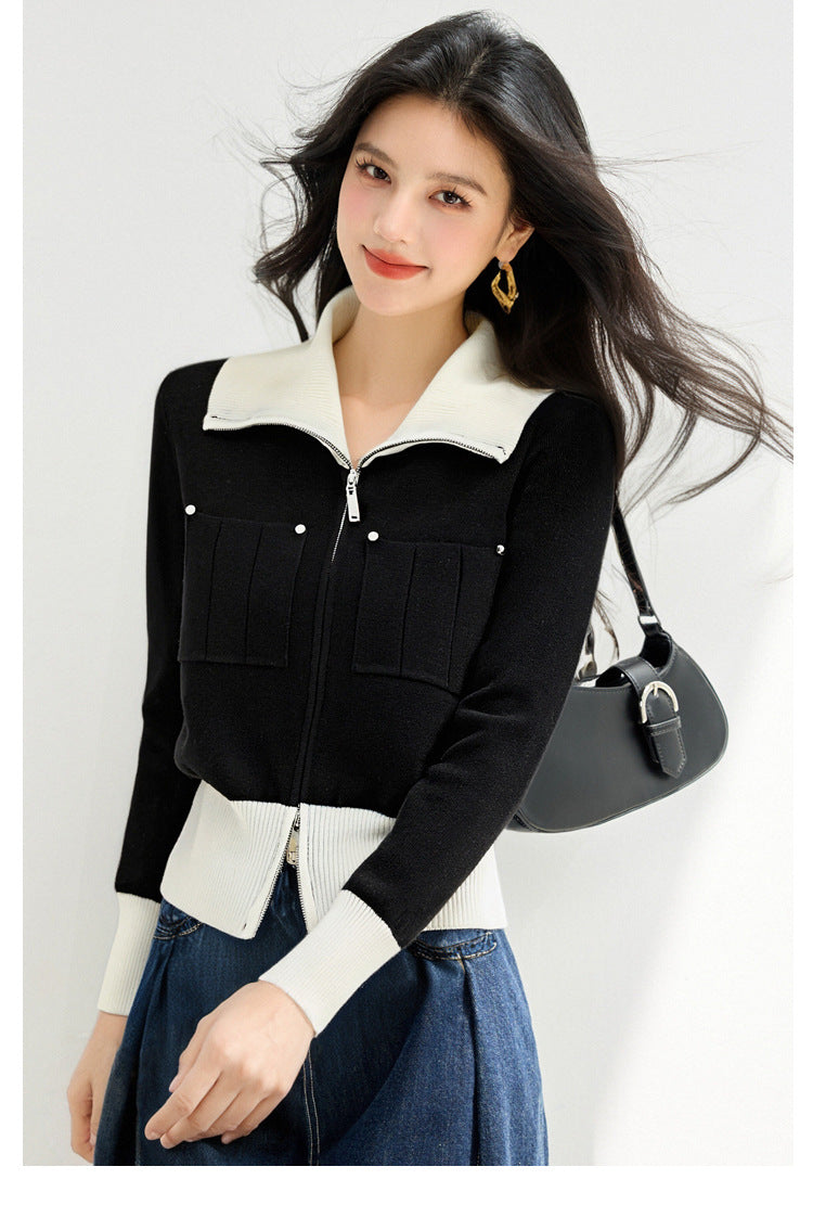 COZY Color-Block Polo Cardigan
