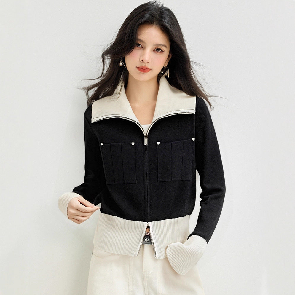 COZY Color-Block Polo Cardigan