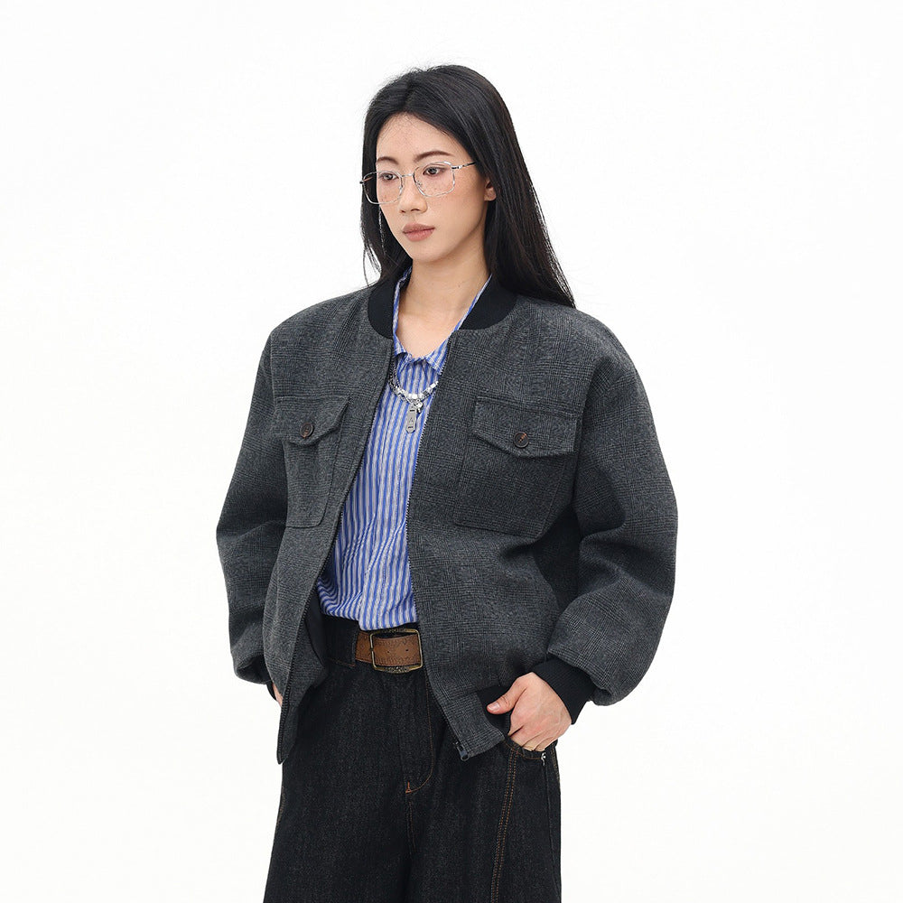 KANIENE GrayUnit – Multi-Pocket Stand-Collar Street Jacket