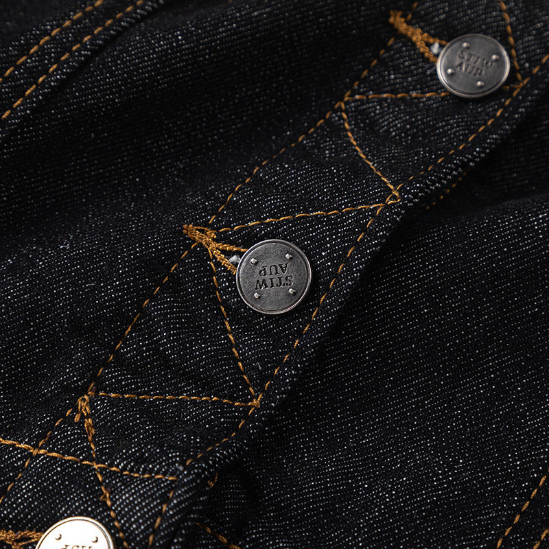 KANIENE NoirStitch – Fitted Contrast-Stitch Denim Jacket