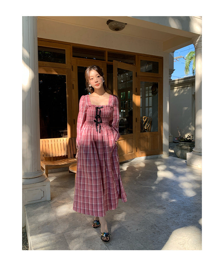 ELENA DRESS – Vintage Plaid Cotton Maxi Dress