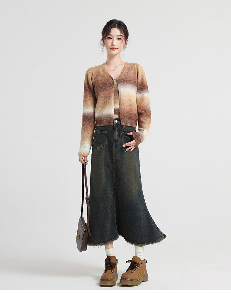 MIDNIGHT CORE – Cement Denim Button Skirt