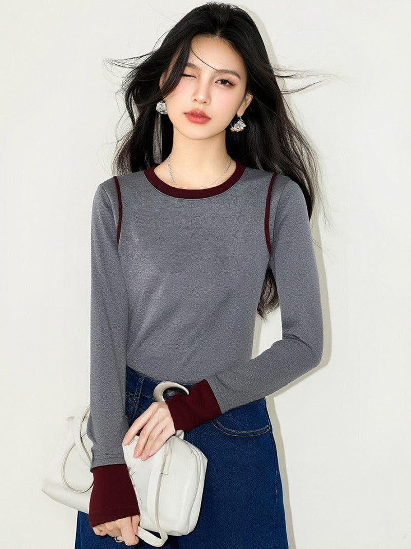 Elegant Color Block Knit Pullover – Long Sleeve Soft Top