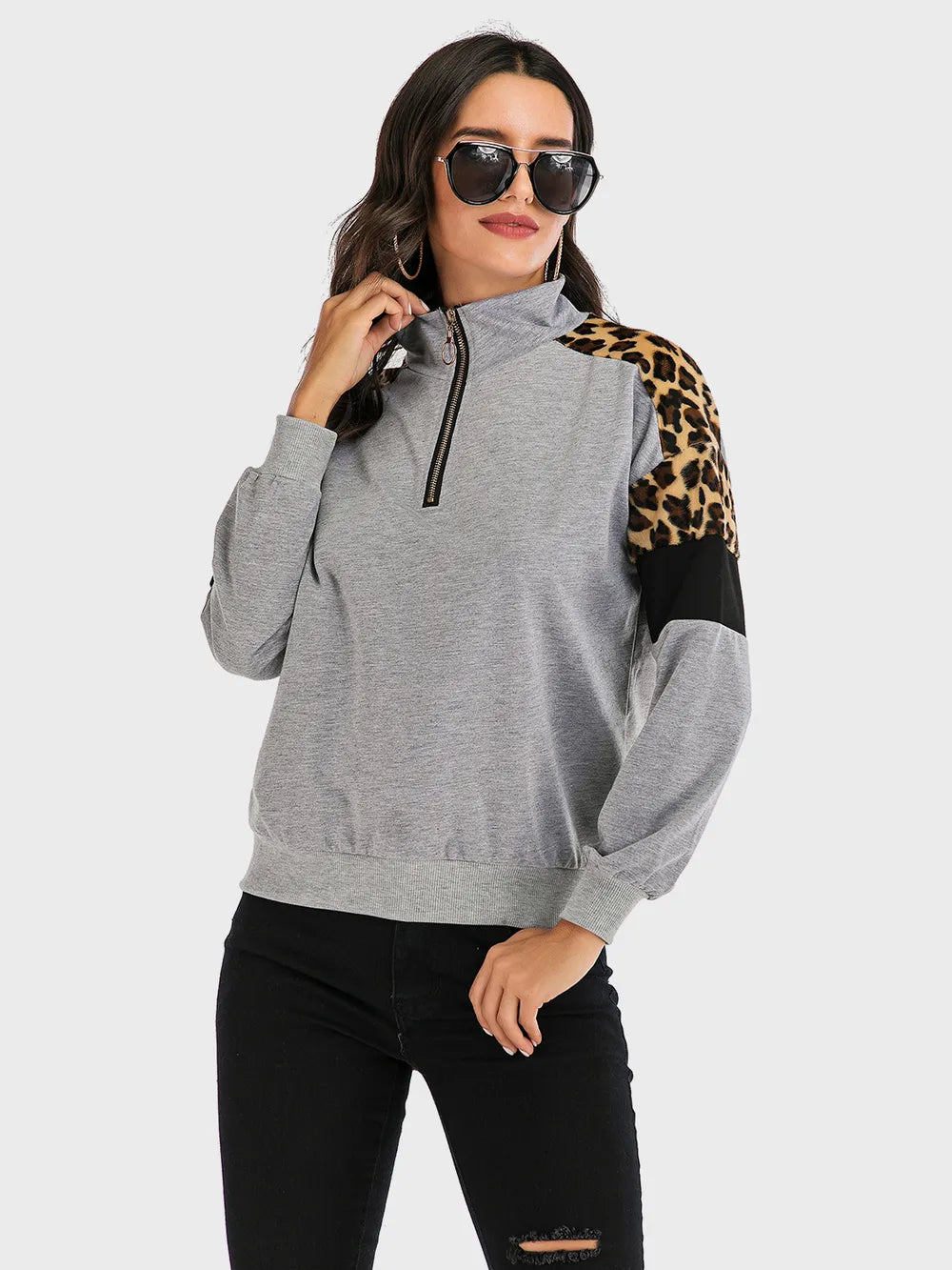 Leopard Print Half-Zip Sweatshirt – Casual & Chic
