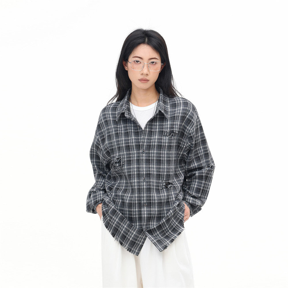 KANIENE FrayPlaid – Oversized Frayed-Edge Shirt